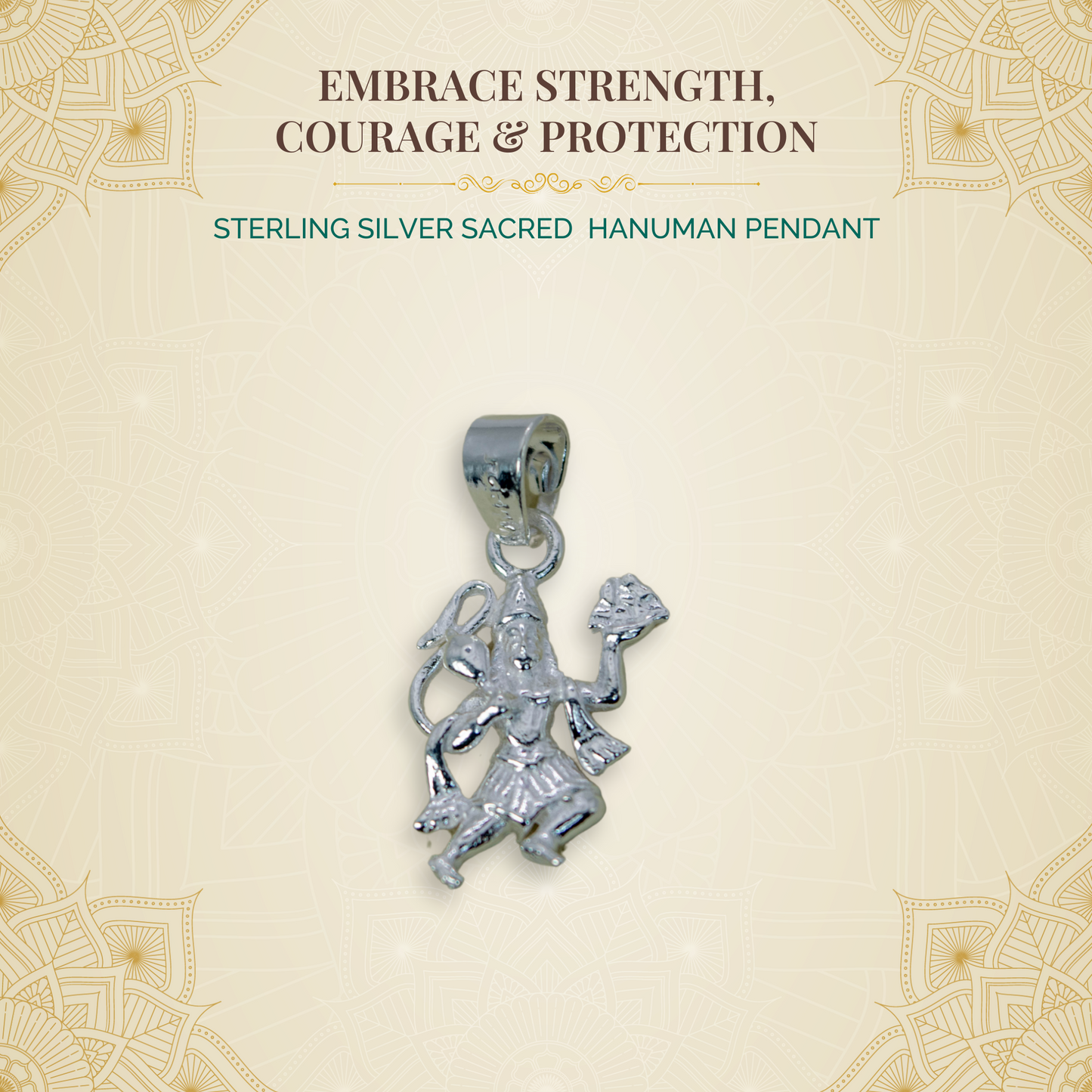 Sterling Silver Sacred Hanuman Pendant (Pendant only, without chain)