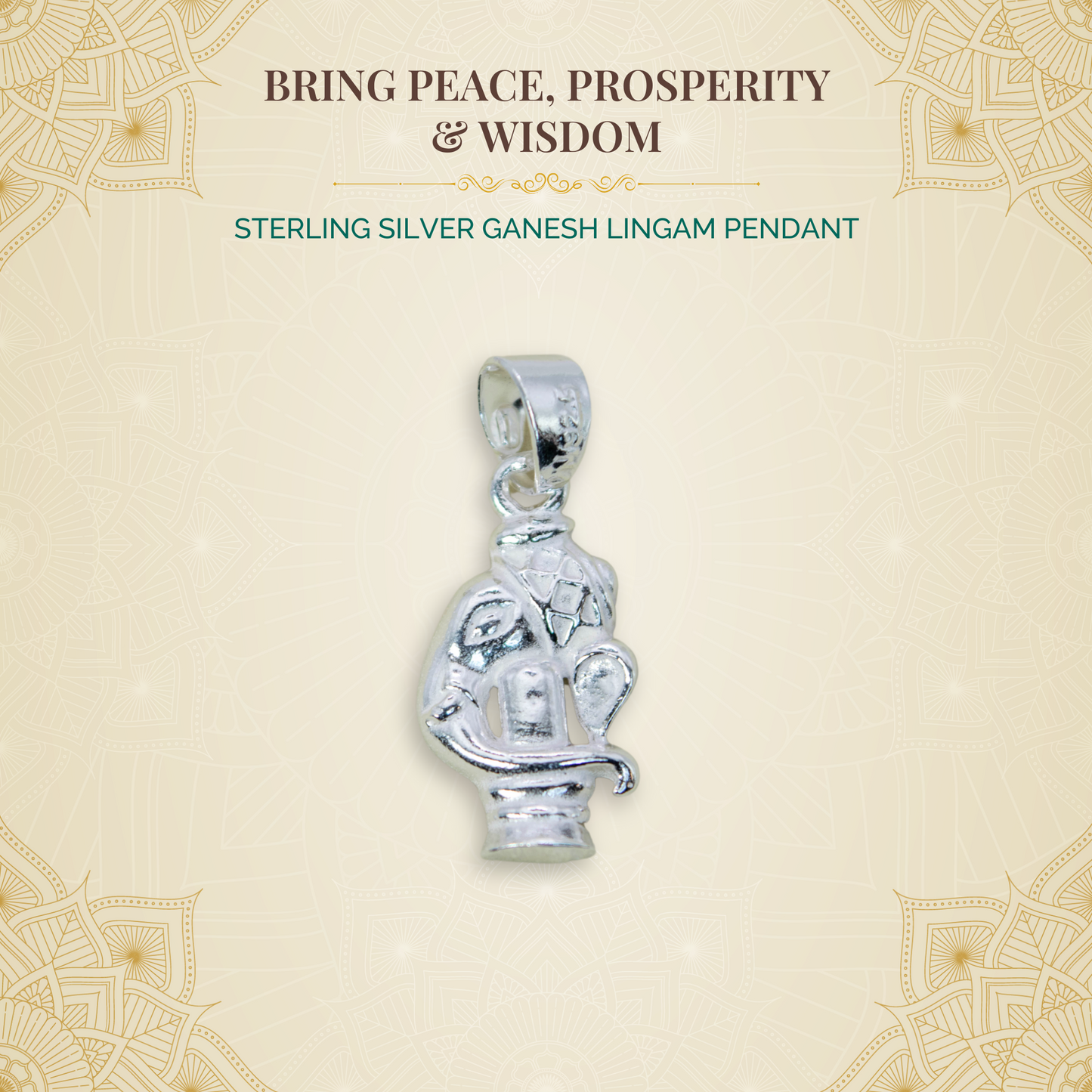 Sterling Silver Ganesh Lingam Pendant (Pendant only, without chain)