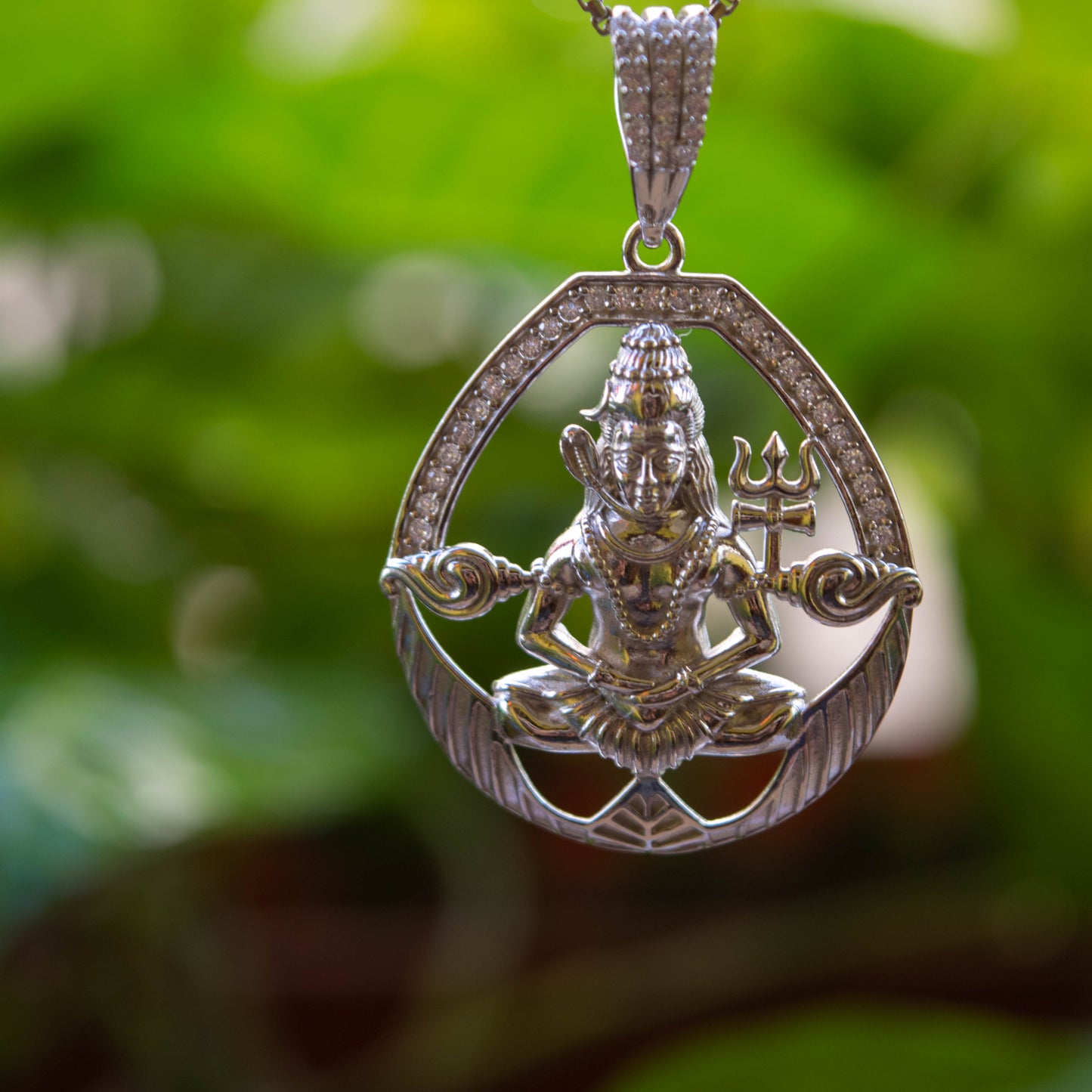 Sterling Silver Shiva Pendant (White Cz Gemstones, Rhodium plating, Pendant only, without chain)