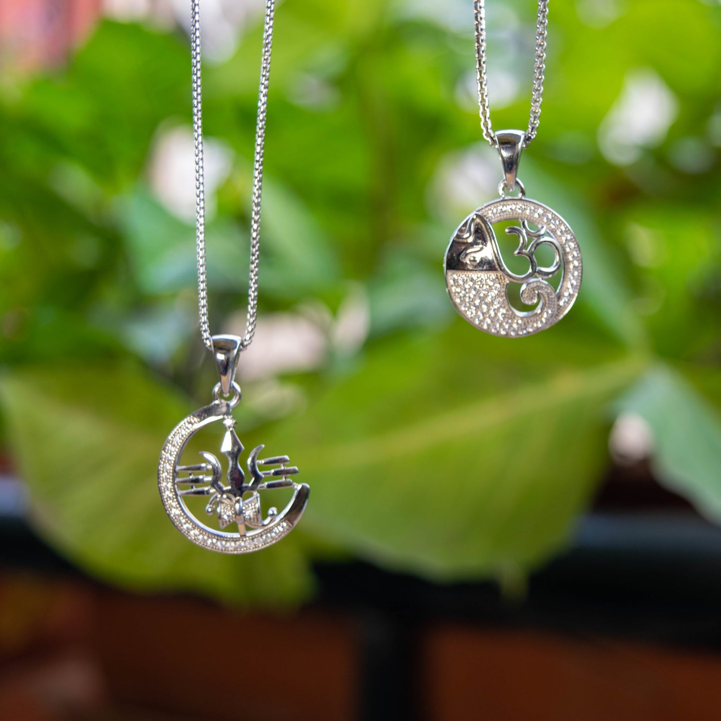 Sterling Silver Om Ganesh Pendant (White Cz Gemstones, Rhodium plating, Pendant only, without chain)