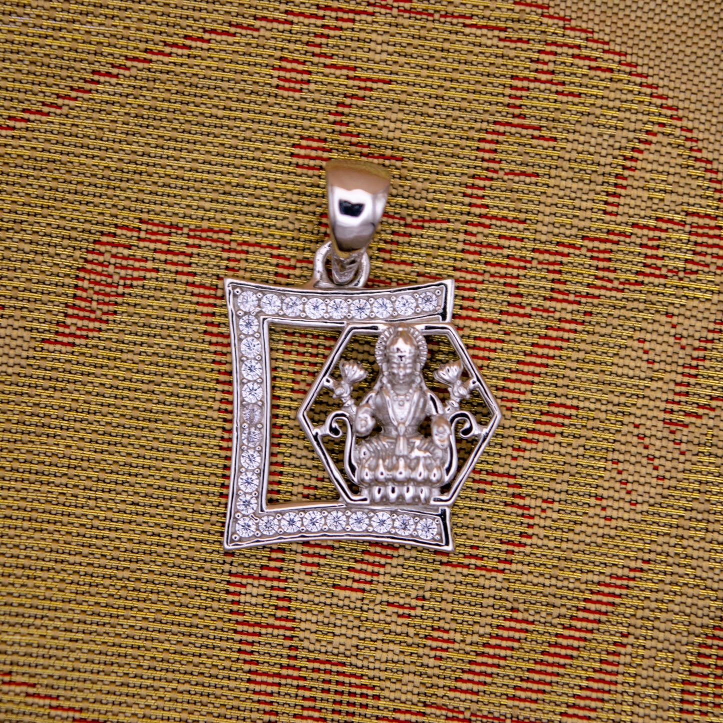 Sterling Silver Lakshmi Pendant (White Cz Gemstones, Rhodium plating, Pendant only, without chain)