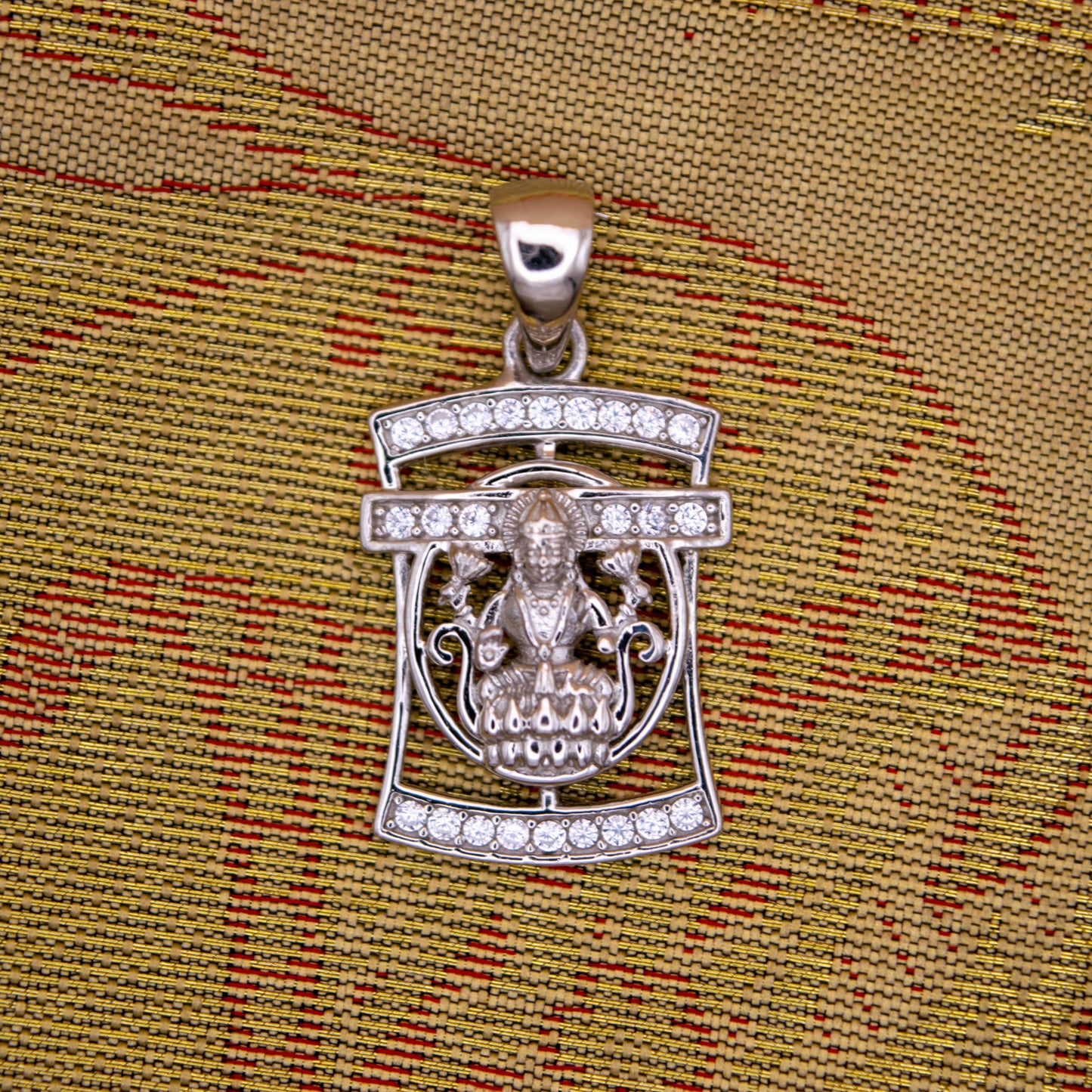 Sterling Silver Lakshmi Pendant (White Cz Gemstones, Rhodium plating, Pendant only, without chain)