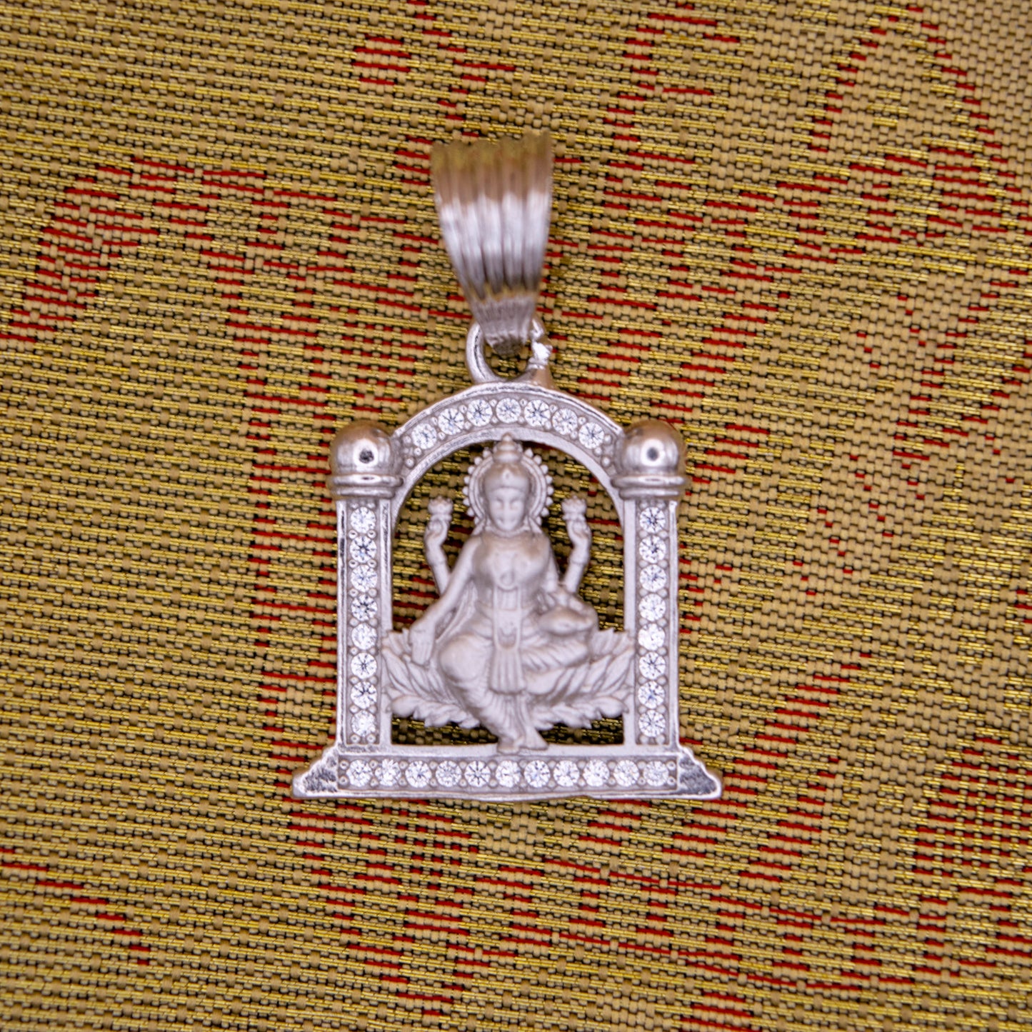 Sterling Silver Lakshmi Pendant (White Cz Gemstones, Rhodium plating / Matte finish, Pendant only, without chain)