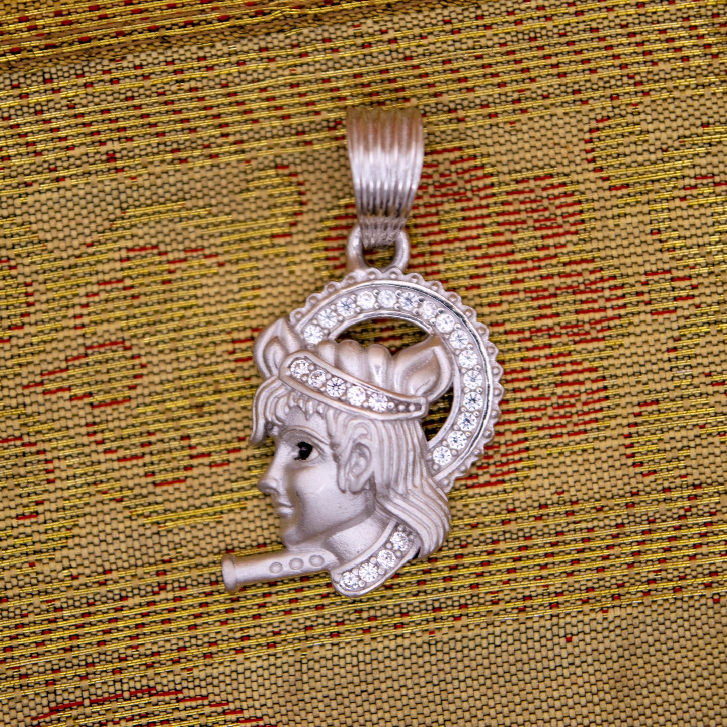Sterling Silver Shri Krishna Pendant (White Cz Gemstones, Rhodium plating / Matte finish, Pendant only, without chain)