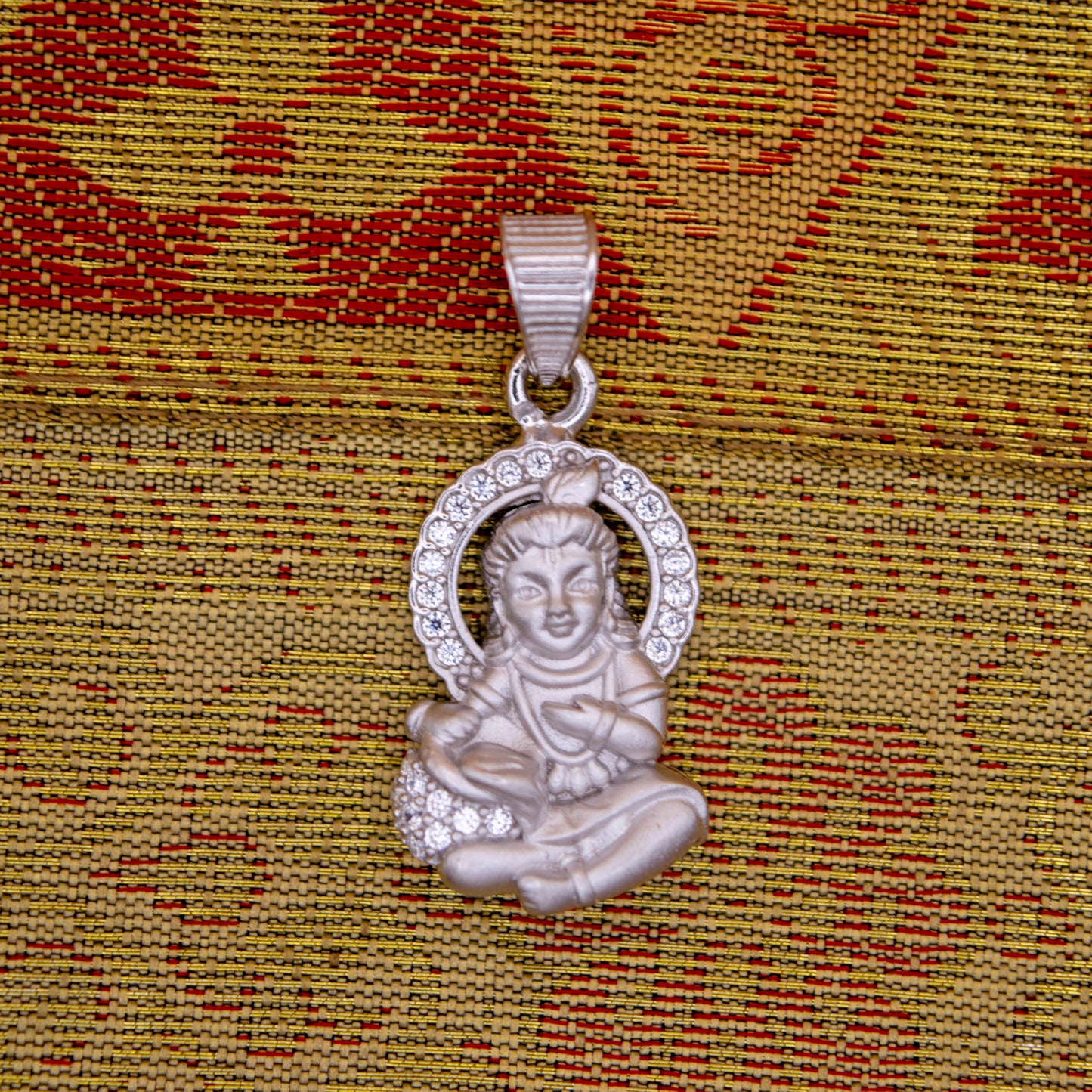Sterling Silver Bal Krishna Pendant (White Cz Gemstones, Rhodium plating / Matte finish, Pendant only, without chain)