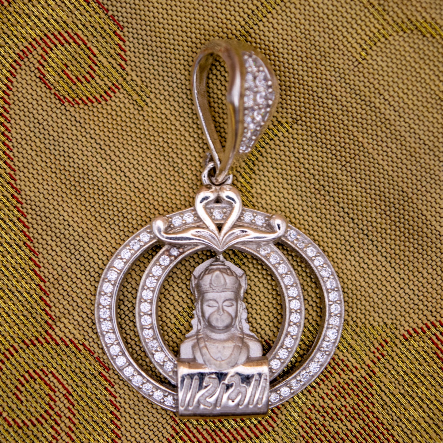 Sterling Silver Hanuman Pendant (White Cz Gemstones, Rhodium plating / Matte finish, Pendant only, without chain)