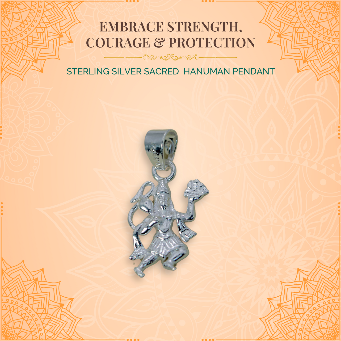 Sterling Silver Sacred  Hanuman Pendant (Pendant only, without chain)