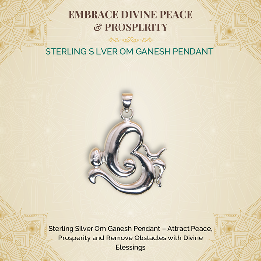 Sterling Silver Om Ganesh Pendant  (White CZ Gemstones, Rhodium plating, Pendant only, without chain)