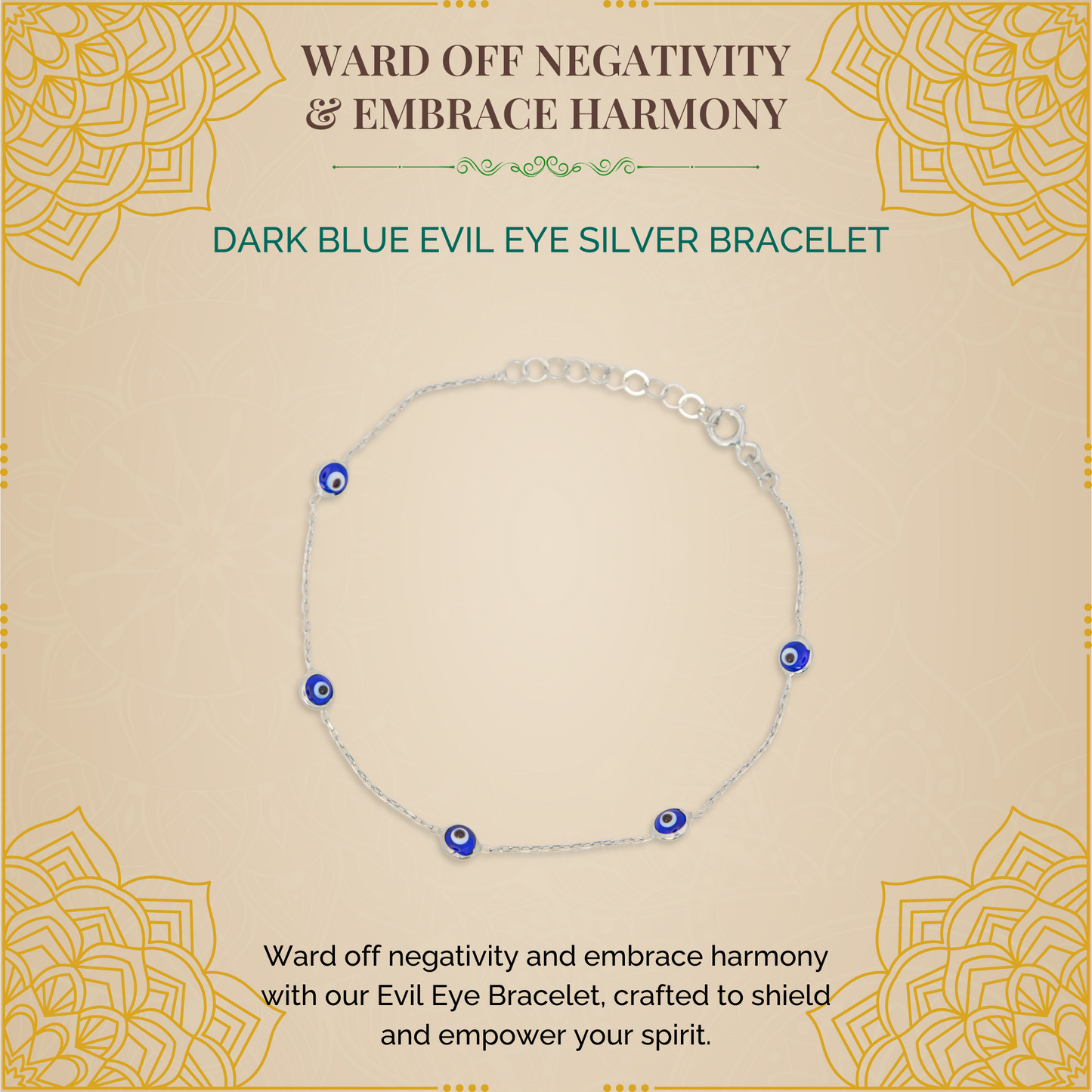 Dark Blue Evil Eye Silver Bracelet