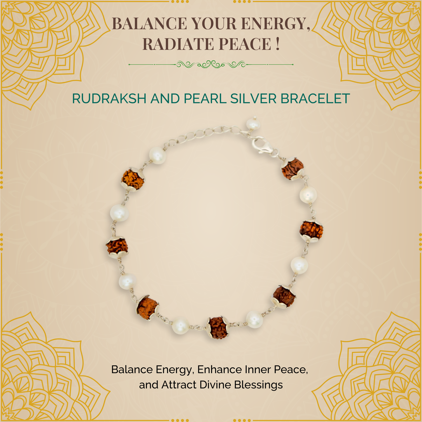 Silver Rudraksh and Pearl Bracelet