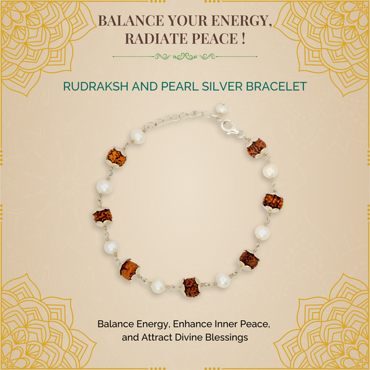 Silver Rudraksh and Pearl Bracelet