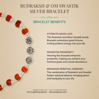 Rudraksh and Om Swastik Silver Bracelet
