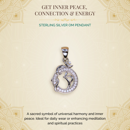 Sterling Silver Om Pendant  (White Cz Gemstones, Rhodium plating, Pendant only, without chain)