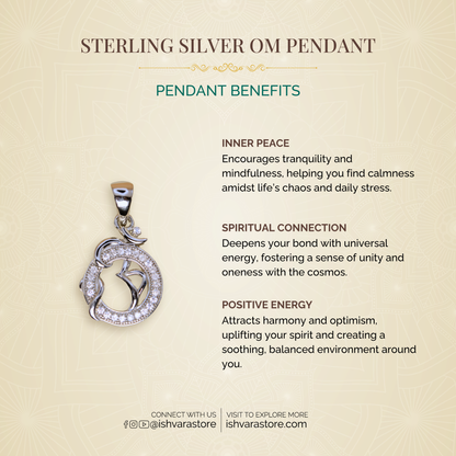 Sterling Silver Om Pendant  (White Cz Gemstones, Rhodium plating, Pendant only, without chain)