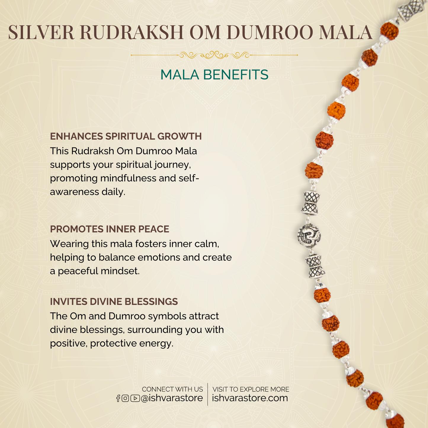 Silver Rudraksh Om Dumroo Mala