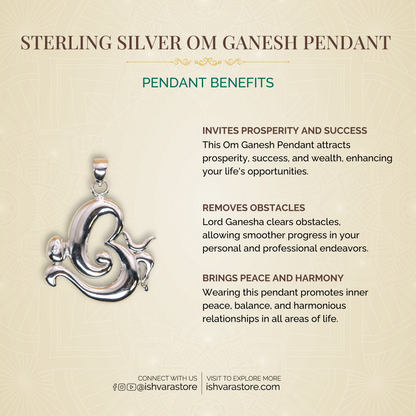 Sterling Silver Om Ganesh Pendant  (White CZ Gemstones, Rhodium plating, Pendant only, without chain)