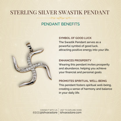 Sterling Silver Swastik Pendant (White Cz Gemstones, Rhodium Plating, Pendant only, without Chain)