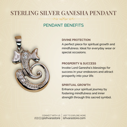 Sterling Silver Ganesha Pendant (White Cz Gemstones, Rhodium plating, Pendant only, without chain)