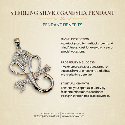 Sterling Silver Flute Ganesha Pendant (White Cz Gemstones, Rhodium plating, Pendant only, without chain)