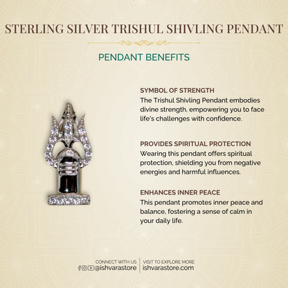 Sterling Silver Trishul Shivling Pendant (White CZ Gemstones, Rhodium plating, Pendant only, without chain)