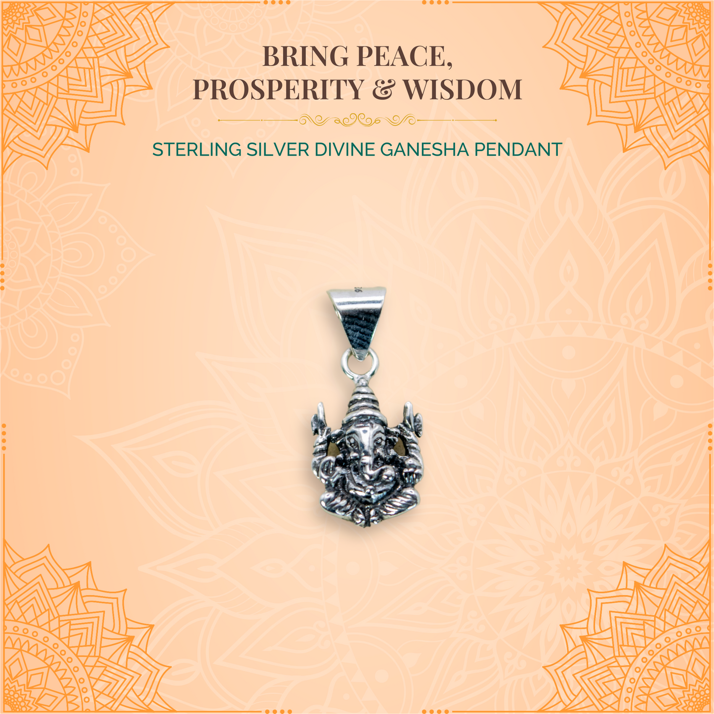 Sterling Silver Divine Ganesha Pendant (Pendant only, without chain)