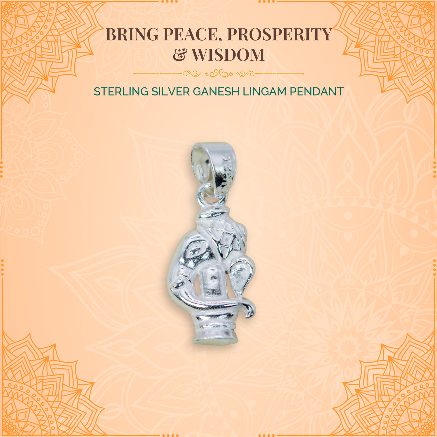 Sterling Silver Ganesh Lingam Pendant (Pendant only, without chain)