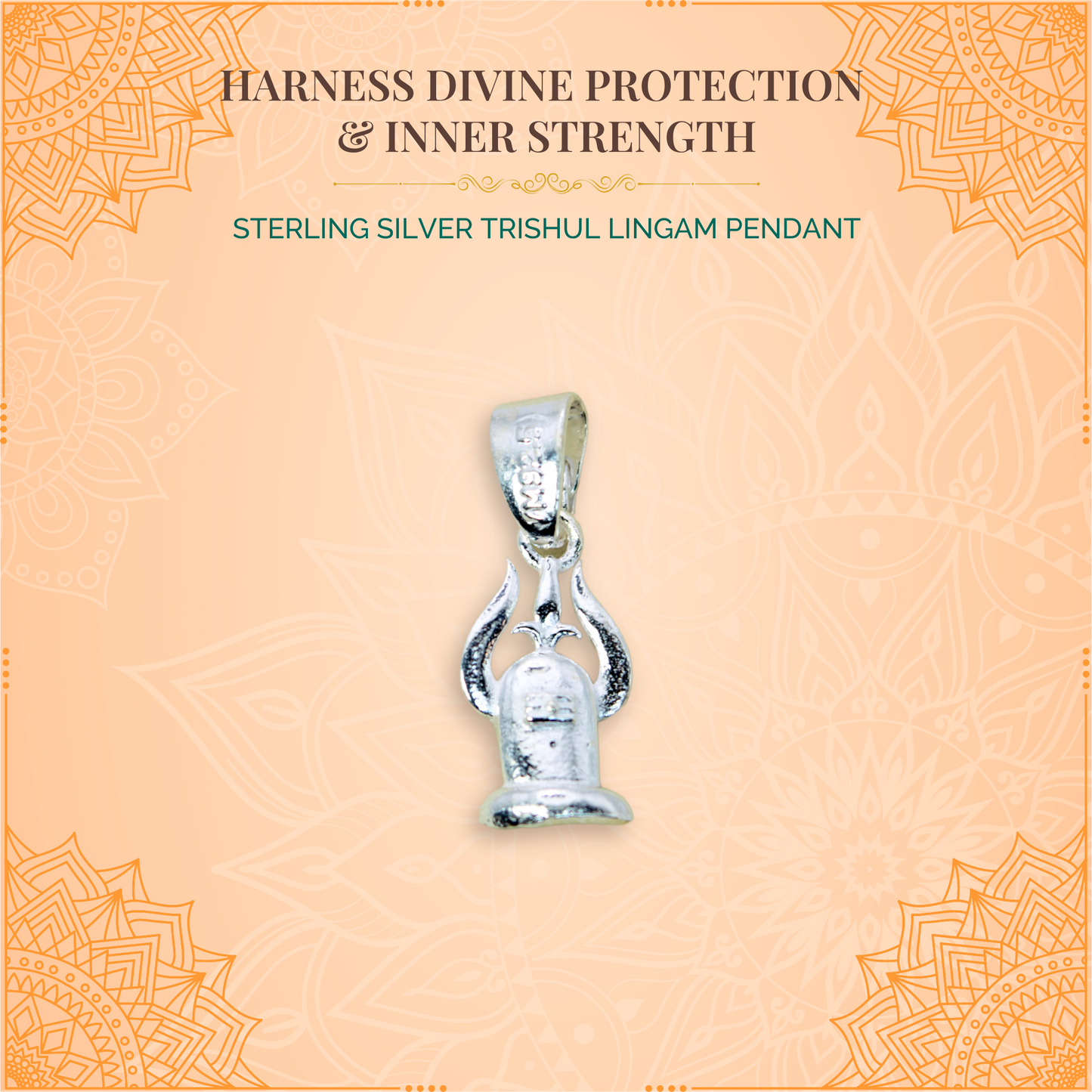 Sterling Silver Trishul Lingam Pendant (Pendant only, without chain)