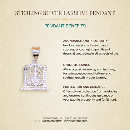 Sterling Silver Lakshmi Pendant  (White Cz Gemstones, Rhodium plating / Matte finish, Pendant only, without chain)