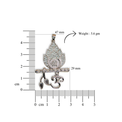 Shree Om Flute Pendant in Silver (White CZ Gemstones, Rhodium plating, Pendant only, without chain)