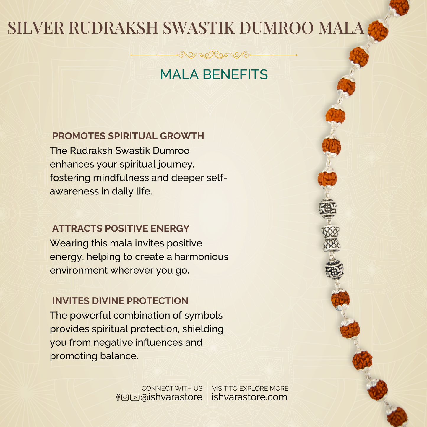 Silver Rudraksh Swastik Dumroo Mala