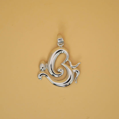 Sterling Silver Om Ganesh Pendant  (White CZ Gemstones, Rhodium plating, Pendant only, without chain)