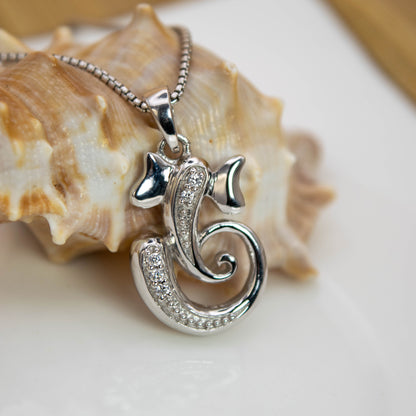 Sterling Silver Ganesha Pendant (White Cz Gemstones, Rhodium plating, Pendant only, without chain)