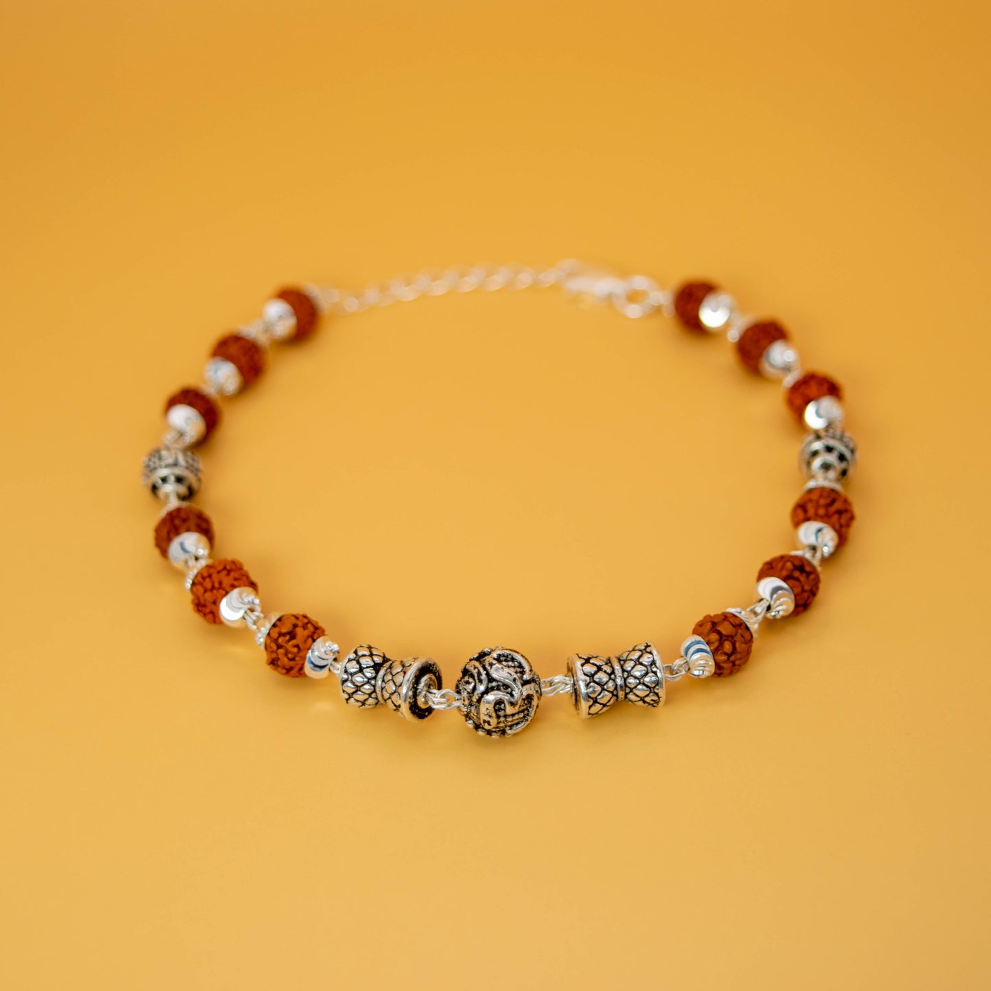 Rudraksh, Silver Om and Swastik Bead Dumru Bracelet