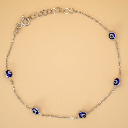 Dark Blue Evil Eye Silver Bracelet