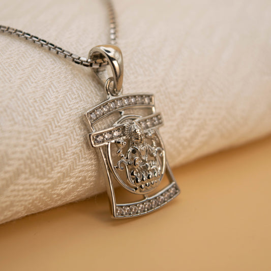 Sterling Silver Lakshmi Pendant  (White Cz Gemstones, Rhodium plating, Pendant only, without chain)