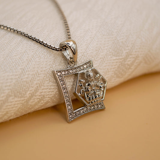 Sterling Silver Lakshmi Pendant  (White Cz Gemstones, Rhodium plating, Pendant only, without chain)