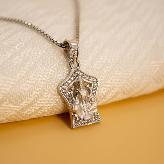 Sterling Silver Lakshmi Pendant  (White Cz Gemstones, Rhodium plating / Matte finish, Pendant only, without chain)